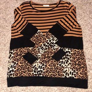 a.gain Brown and Black Stripe and Leopard Tunic